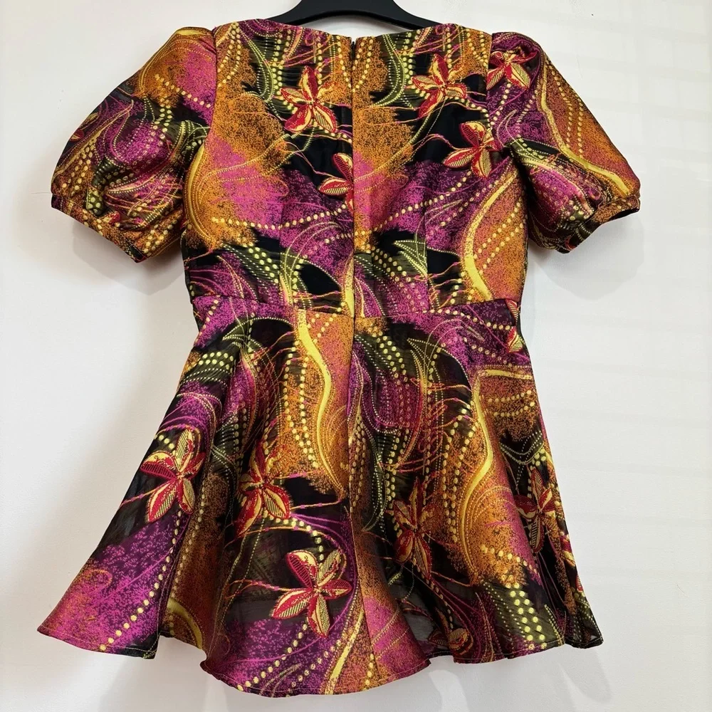 Tuckernuck babydoll square neck Puff short sleeves magenoto purple ankara blouse